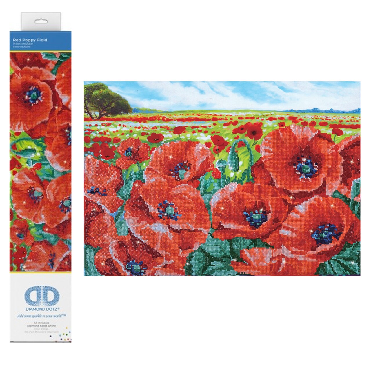 Diamond Dotz Red Poppy Field Floral Diamond Painting Kits for Adults - Diamond Art Kits a Relaxing Creative Craft Kit with Dotz Gems 16.5x23.6